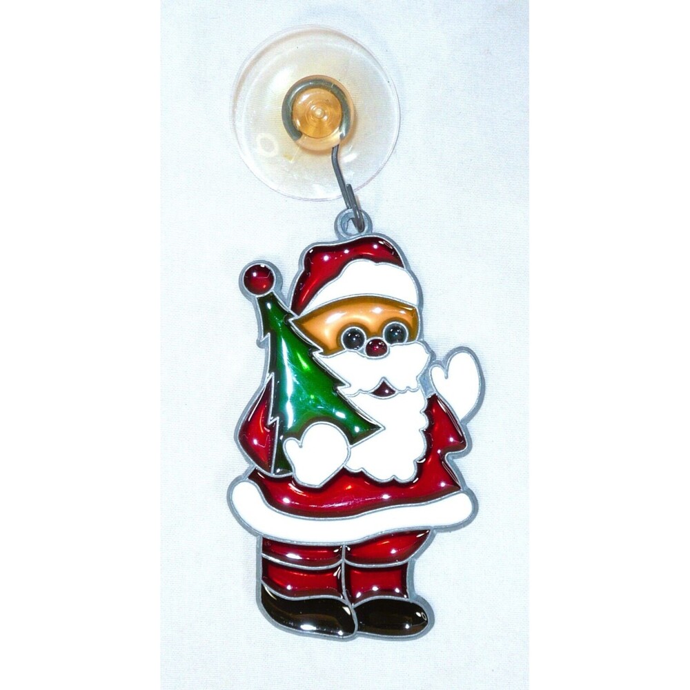 Vintage Handmade Santa Claus Stained Glass Suncatcher Christmas Tree Ornament